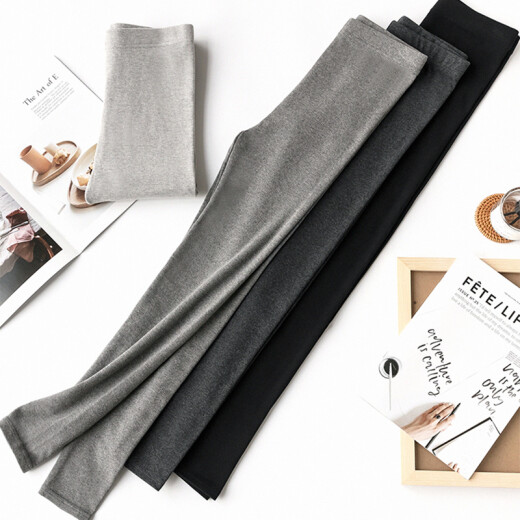 Langsha leggings for women's outer wear in spring and autumn, thin pure cotton high-waisted gray petite pants, versatile tight-fitting slimming large size pants for women, black size L (suitable for 110-130 Jin [Jin equals 0.5 kg])
