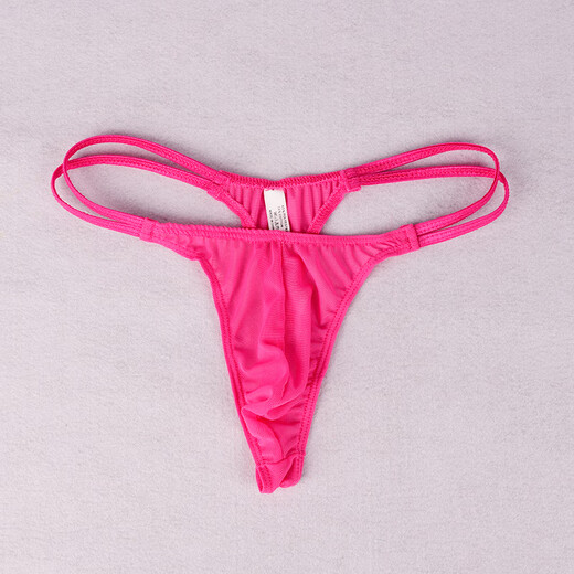 Ye Zimei men's sexy thong transparent mesh low-waisted thin strap T-pants ultra-thin see-through sexy tight underwear for men rose red one size