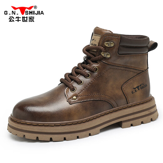 Bull Family Martin Boots Spring y Autumn New Cow Wide British Style Big Head Skin Sain Sain Boots Masmon Retro Boots Boots Men's Ancient Brown [Four Seasons Single Shoes] GN123102994 42 (tamaño deportivo)