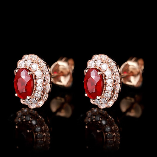 Tingliang 1.36 carat ruby earrings, 18K gold inlaid diamond colored gem earrings, a pair (ready in stock)