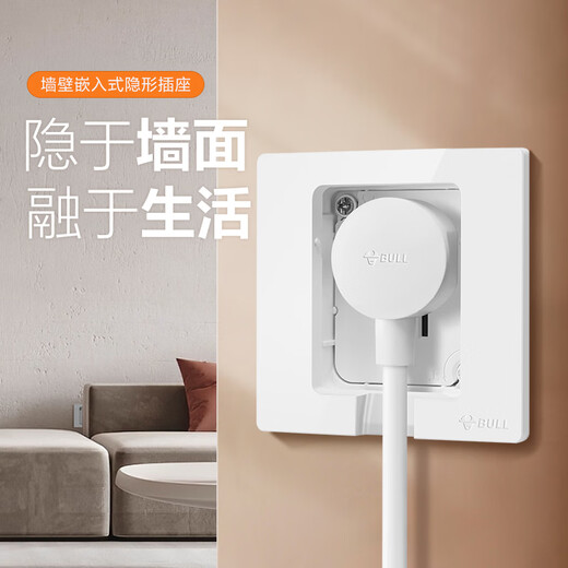 公牛（BULL）嵌入式插座面板暗冰箱专用内嵌式隐藏式插座10a五孔16a三孔隐形 白-五孔10A【适合冰箱/洗衣机/微波炉/床头柜】