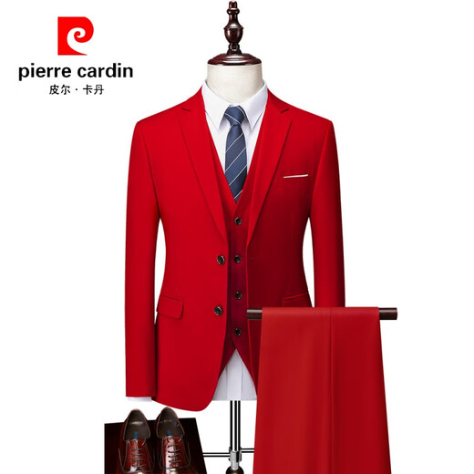 Pierre Cardin 2024 Autumn and Winter New Men's Business Solid Color Suit Suit White-collar Groomsmen Work Suit Three-piece Men's Formal Suit Lake Blue M-170