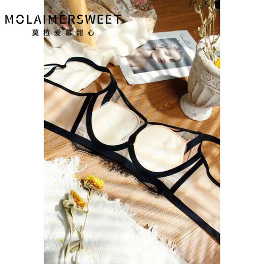 MOLAIMERSWEET underwear women's small breast push-up sexy medium thin cup bra without steel ring side breast lace bra green suit 75B