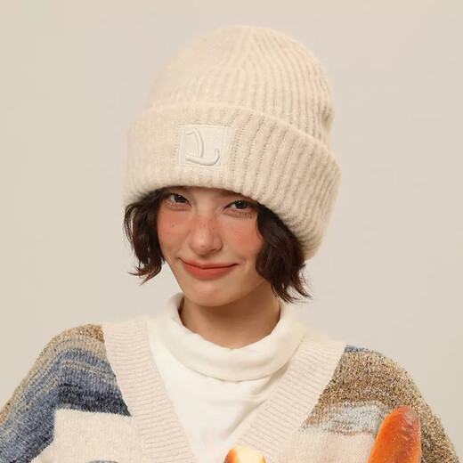 Dusenna large head circumference woolen hat winter women's warm wool pile hat showing face small outdoor cold hat knitted hat