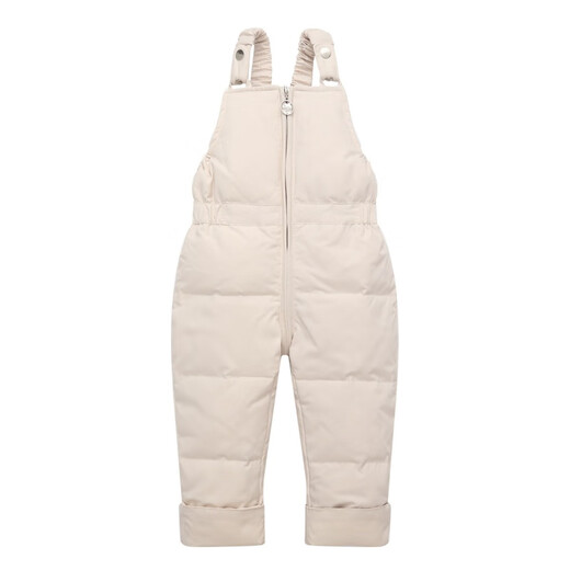 Warm winter children's down cotton overalls for boys and girls, zippered crotch jumpsuit for babies aged 1-3 years old, winter outer wear, light red 100 cm