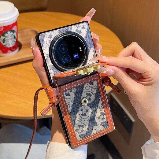 Подходит для чехла для мобильного телефона vivoXFold3, модного синего ремешка для держателя карт xfold3pro, складного защитного чехла от падения, модного синего цвета + держателя карты через плечо vivo X Fold3