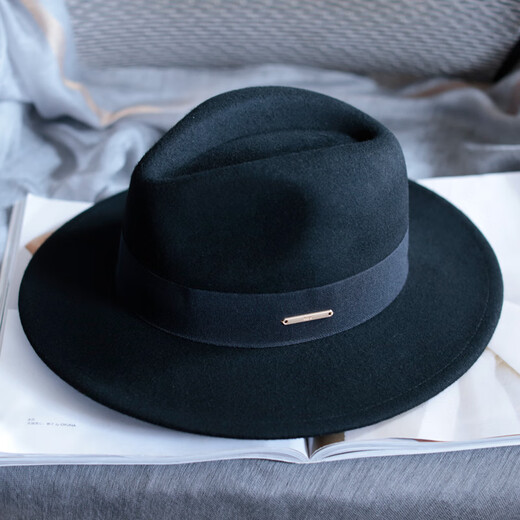 Tochino autumn and winter new fashion wool woolen hat women's British retro wide-brimmed men's hat French camel black courtesy camel coffee belt large size L (58-60cm)