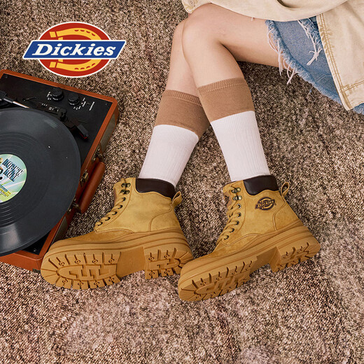 Dickies Martin Boots Femme 2025 Nouveau style britannique Boots Single Sole épaisse augmentant mince à lacets Boots pour femmes décontractées jaune / femmes 37 235 mm