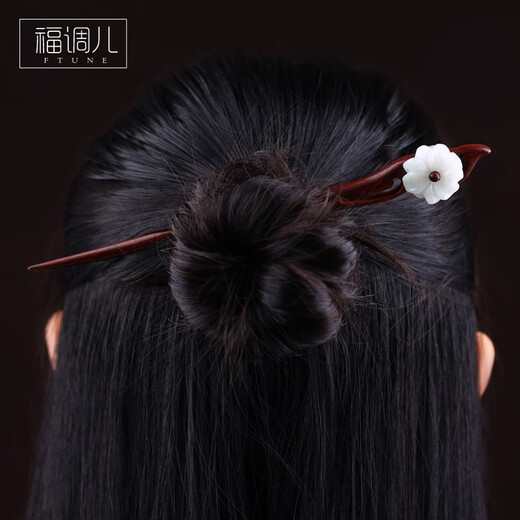 Fu Tiaoer hand-carved flower leaflet red sandalwood high-end hairpin for women retro style Hanfu step shake classical hairpin simple gift 1