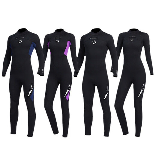 Wetsuit for women one-piece men's 3mm thickened cold-proof and warm professional deep diving sunscreen long-sleeved trousers suit full-body zipper jellyfish swimsuit wet neoprene frogman freestyle equipment men's black L