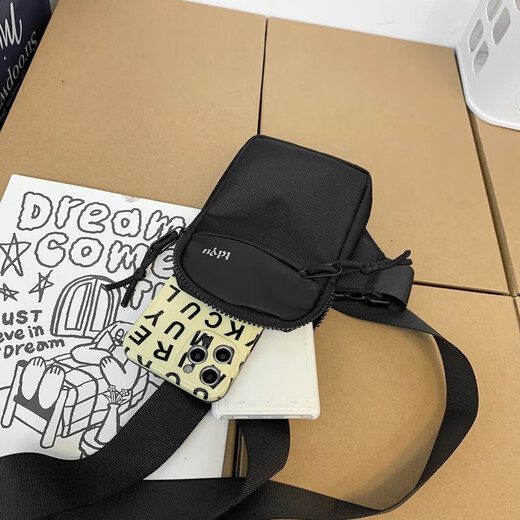 Double Star Shoulder Crossbody Bag Men's Mobile Phone Bag Japanese Sports Chest Bag Mini Small Backpack Casual Trendy Brand Wear-Resistant Water-Repellent Black
