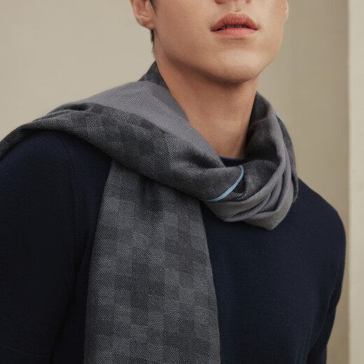 Ordos 1980 Autumn and Winter Worsted Cashmere Warm and Comfortable Scarf Men's Simple Cashmere Scarf 1980 Gray 180cmX60cm