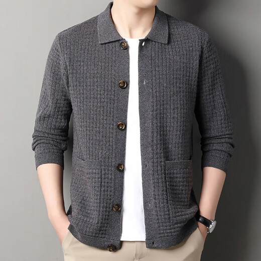 Columbia 100% reine Woll-Strickjacke Herren Revers Frühling und Herbstpullover Jacke Solid Color Casual Herren Mode kaltes Herren-Pullover Blume Rice Kamel L.