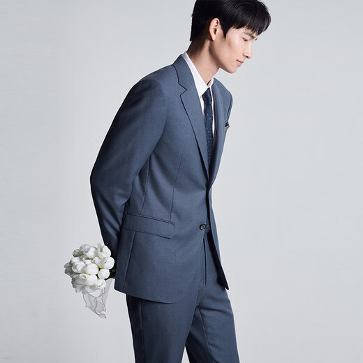 Angel Bird Men's Suit (Top) Wool Straight Single Slit Fragrance Suit KEBB246030U Blue 52B