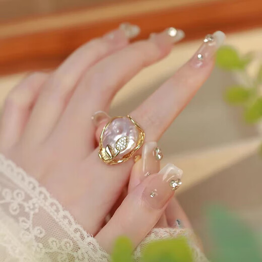 DL 1998 large pearl ring natural shaped baroque purple female niche design fashionable personality unique pearl ring opening adjustable