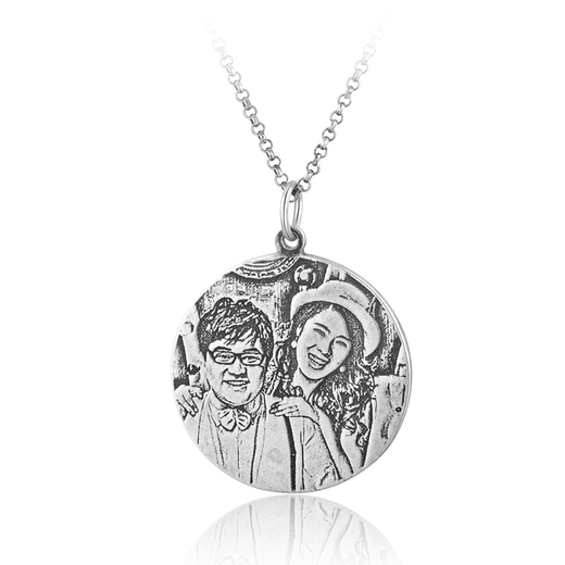 Mi Lian, customized 925 silver couple necklace, a pair of photo-engraved pendants, shadow-engraved double-sided birthday gifts for male and female friends, double-sided photo customization, 2-5 days construction period