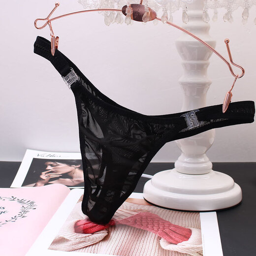 Erotic lingerie men's thong sexy transparent solid color see-through seamless detachable temptation black one size