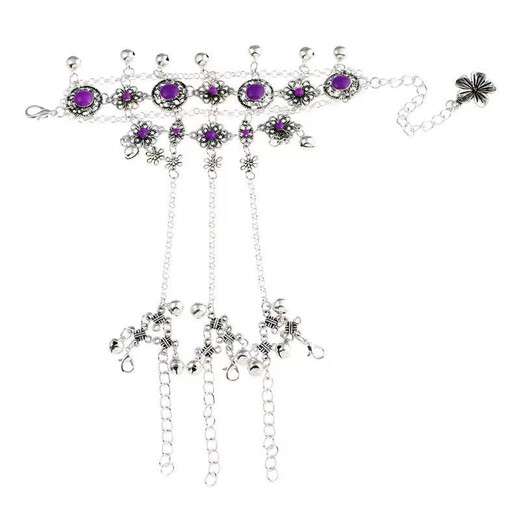 Beijing ancient style bell bracelet ring little fox same style purple hand decoration retro exotic style bracelet Hanfu ancient costume purple oil ancient silver style one