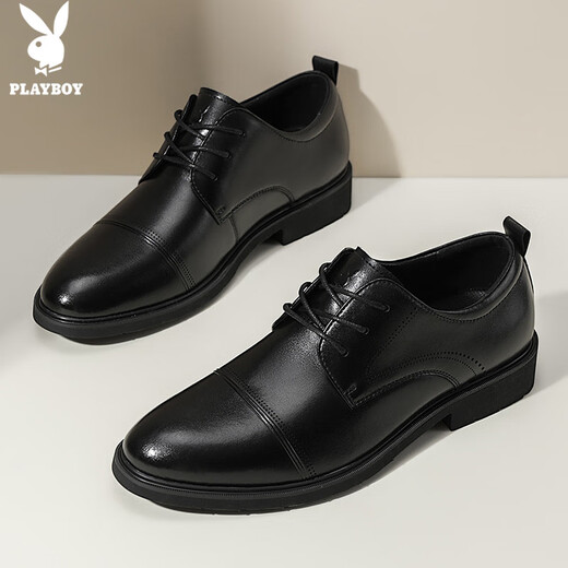 Playboy (PLAYBOY) leather shoes men's shoes 2025 autumn and winter formal shoes men's simple British business casual shoes black 40