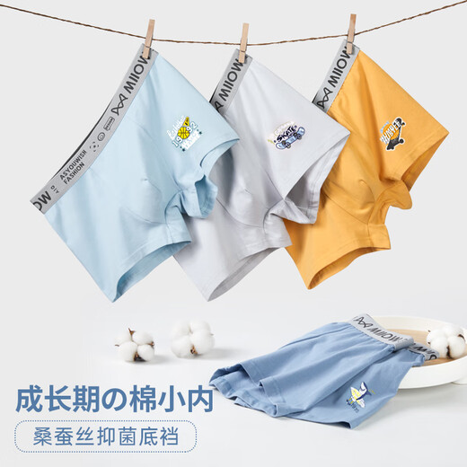 Catman Youth Underwear Children's Cotton Shorts Shorts Boys' Boxer Briefs for Middle and High School Students Development Period 4 Pack Mulberry Silk Bottom Happy Sports - 4 Pack 170 (L) (Recommended 90-110 Jin Jin is equal to 0.5 kg)