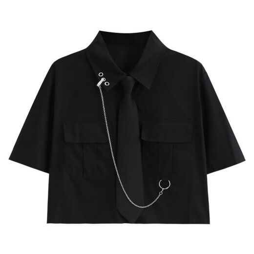 
Yimuqi Korean retro college style girls suit 2023 summer sweet and cool suit female students Korean style loose college style lining black shirt + work skirt 1389# XS suggested 80Jin [Jin equals 0.5 kg] below