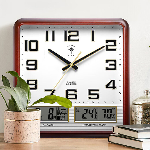 Polaris (POLARIS) wall clock perpetual calendar thermometer and humidity meter silent clock living room calendar wall clock 37*36cm dual LCD