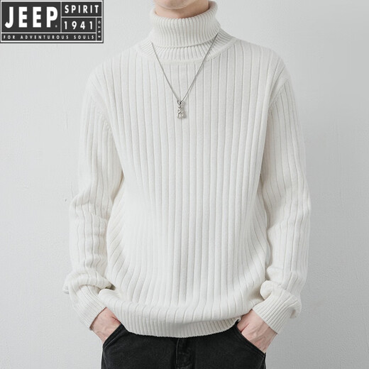 JEEP SPIRIT毛衣男高领冬装翻领两翻领针织衫线衣白色打底衫套头纯色加厚衣服 灰色 L (175)