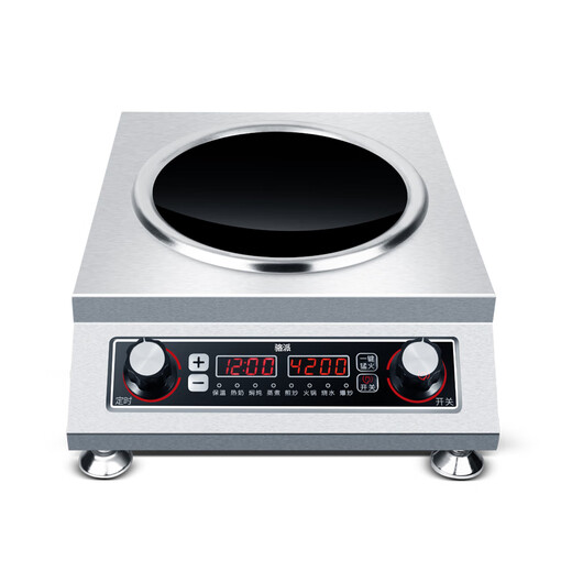 Luopai kommerzieller konkavinduktionskocher 4200 Watt Hochleistungs 3500W Elektrisch Wok Küchenbatterie Herd Hot Fried Restaurant 4200W Konkave Induktionskocher + Schwarzer Eisen Wok + Suppentopf 4200W
