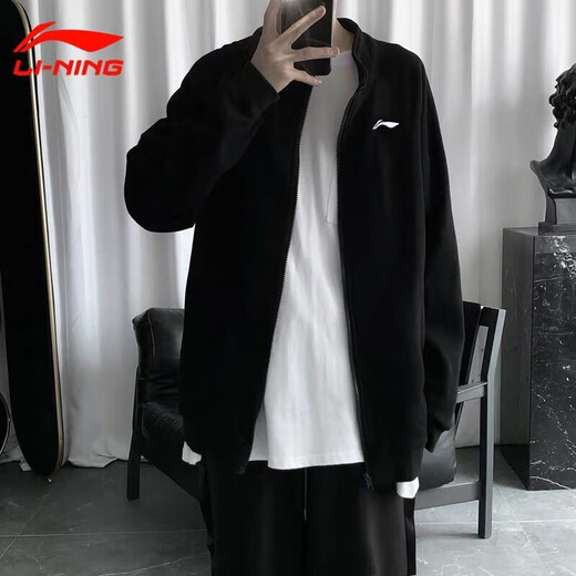 
Li Ning (LI-NING) jacket men's spring and autumn sweatshirt sports men's cardigan loose sports knitted top casual men's fitness casual clothing basic black (stand-up collar style) 2XL