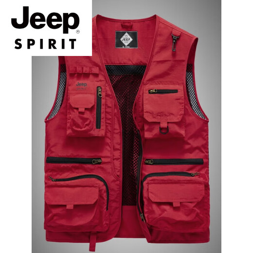 Jeep Spirit haut de gamme marque masculine pour hommes décontractés multi-pochettes légères légères en extérieur respirant photographie de pêche à la pêche à la pêche à la cheval mâle Khaki m 110-125jin [Jin est égal à 0,5 kg]