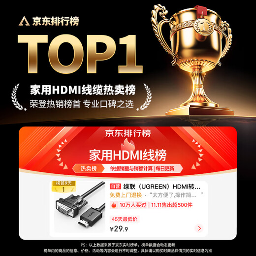 Greenlink HDMI to VGA cable HD video converter screen projection adapter suitable for TV box laptop computer connected to monitor projector cable 1 meter 15968