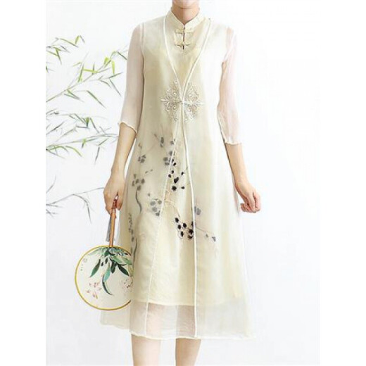 Manga china de marca de lujo de alta gama 2021 Cardigan de longitud media para mujeres Exteriores retro bordados bordados chaqueta cheongsam azul 6191 M90-115Jin [Jin equivale a 0.5 kg]