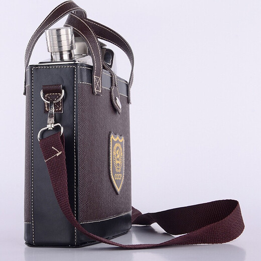 Douqujia Wine Bottle 304 Stainless Steel Portable White Wine Bottle Metal Flat Wine Bottle Outdoor Large Capacity Personalized Iron Wine Set 5Jin Jin equals 0.5kg Thickened Upgraded Style + Wine Glass Wine Leak Tote Bag