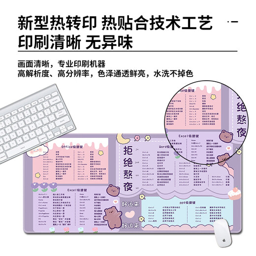 Pad, almohadilla de mouse de gato de tres colores, una colección de llave de acceso directo súper grande de la almohadilla de aprendizaje de la almohadilla personalizada de las chicas lindas del teclado del teclado del teclado PS PS-Sports Cartoon Cartoon Lock Edge Borded Borde 9901 Negarse a permanecer al final de los 60 cm x 30 cm x 4 mm