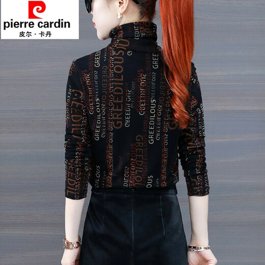 Pierre Cardin store women's early autumn turtleneck mesh bottoming shirt for women autumn 2025 new style temperament lace long-sleeved style gold M