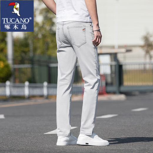啄木鸟（TUCANO）薄款牛仔裤男士宽松直筒冰丝商务裤子男款夏季弹力爸爸休闲长裤潮 9767浅蓝色 31