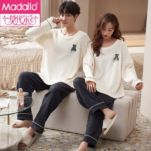 Modal brand couple pajamas one man and one woman spring and autumn pure cotton thin comfortable breathable long-sleeved lover home clothing set ZX men 15810 women 2581 M women + men XL