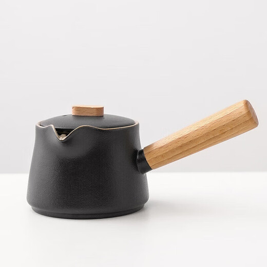Qixuanyuan solid wood side handle black pottery teapot tea household urgent beard pot anti-scalding ceramic tea teapot teapot artifact