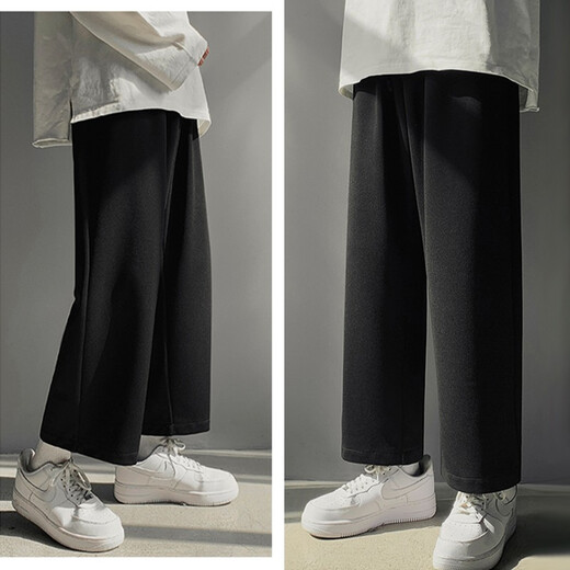 
Foss Phil straight casual pants for men summer black spring and autumn nine-point loose western wide-leg trendy sports ice silk trousers for men trendy brand 718-WK10-1 wide-leg black L [Suggested 115-135Jin [Jin equals 0.5 kg]]