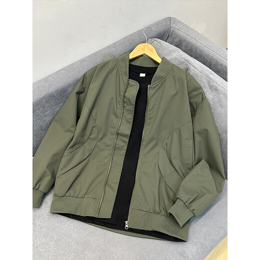 QuMiLe American cleanfit bomber jacket men's autumn and winter retro high street fashion brand couple's same style jacket top white XL