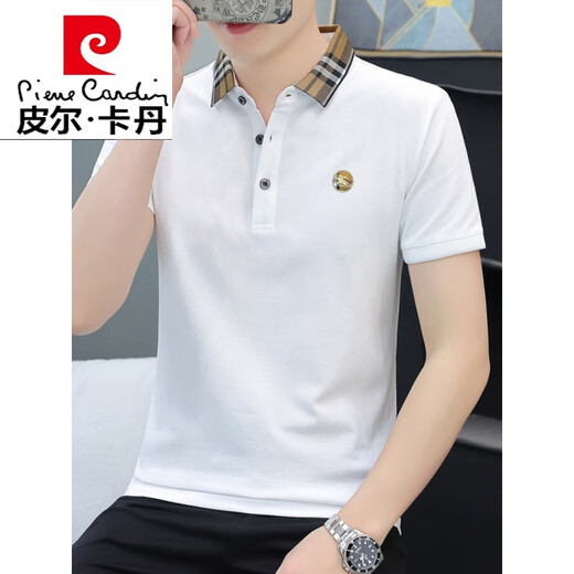 Pierre cardin summer cool ice silk high-end casual thin lapel business solid color cotton short-sleeved T-shirt men's embroidery polo. Knitted dark blue 681 models L 100-125 Jin [Jin equals 0.5 kg]