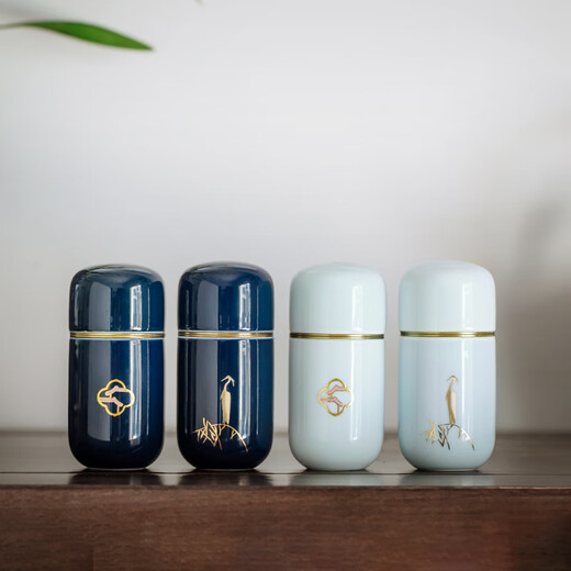 Lunch Creative Mini Ceramic Small Tea Can Tin Lid Tea Box Travel Portable Sealed Can Home Aromatherapy Can Yijianxi Tea Can-Egret (Ji Lan)