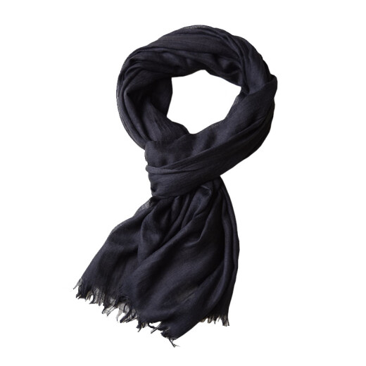 Shilan Lunsa Spring Autumn and Winter Thin Men's Dark Gray Scarf Versatile Solid Color Black Cotton and Linen Young People Dark Blue Scarf Men's Gray Blue Overlock Style 190*90cm