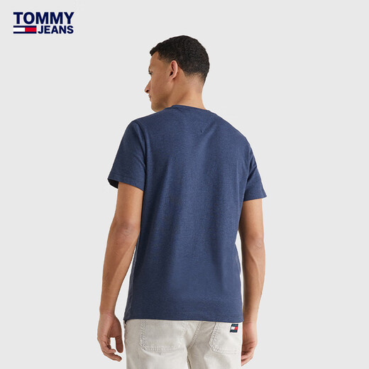 TOMMY JEANS夏季男装复古简约拼色口袋舒适平纹打底合身版短袖T恤13063 深蓝色C87 L （推荐：150-165斤）