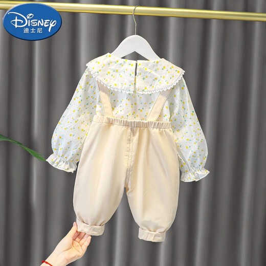 Disney (Disney) Baby Girl Autumn Outfit Set Pure Cotton Infant Princess Overalls Sweater Two-piece Set Spring and Autumn Internet Celebrity Fashion Pink Overalls Set (Spring and Autumn Style) 85cm