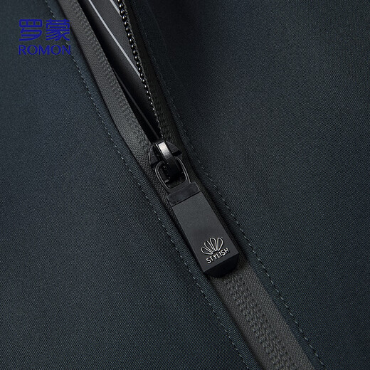 
ROMON Jacket Men's Spring and Autumn Jacket Solid Color Stand Collar Versatile Executive Business Casual Men's Clothing ii6 Dark Blue 3XL