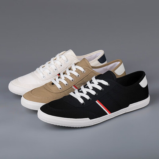 Shanbu Canvas Schuhe Herren-Schnüre Frühling und Herbst Low Top Atmungsfreie, vielseitige, vielseitige Koreaner-Board-Schuhe Flat Heel Fahren Sie lässig einfache weiße Schuhe Herren Khaki (9272) Größe 40