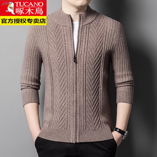 Woodpecker (Tucano) Herbst- und Winterwollstrick-Strickjacke Herrenpullover Ständer Halsband Reißverschluss Jacquard mit mittlerem Alter lässiger gestrickter Pulloverjacke Männer grau 165/m 95115jin [Jin gleich 0,5 kg]
