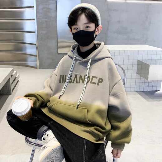 Jungen Handsome Street Brat-Farbfarb mit Kapuze-Sweatshirt Mid-Large Children Herbst 2025 Neue Kinder modische Hoodie-Jacke NN-A1049 [Grau] 150 cm