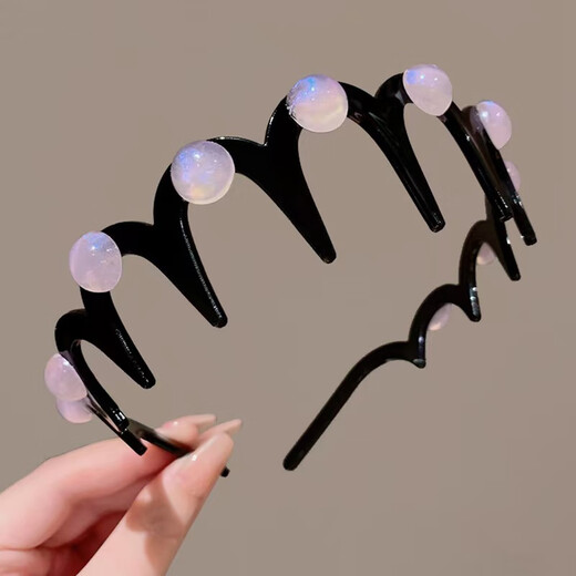 Idel Mermaid Wavy Hairband 2025 New High-End High-Skull Fluffy Texture Toothed Headband Women's Face Wash Headwear F2981 Temperament Hairband 2-piece Set Purple + White